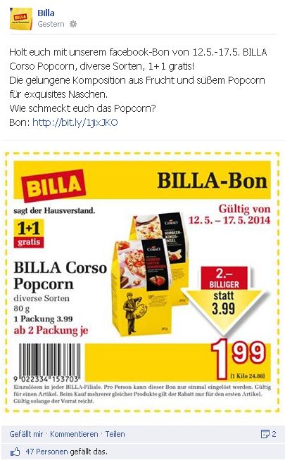 Billa auf Facebook mit Angeboten Billa auf Facebook mit Angeboten