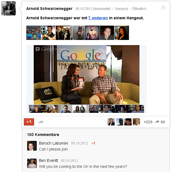 Arnold Schwarzenegger on Hangout