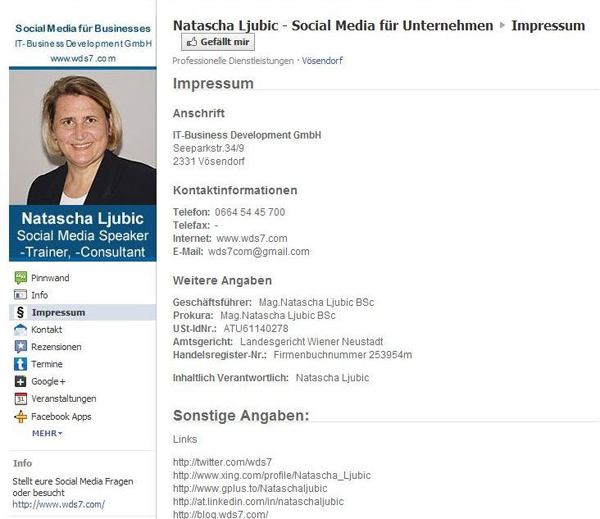 Impressum auf Google Plus