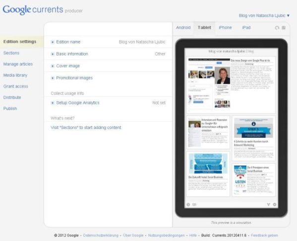 Google currents von meinem Blog